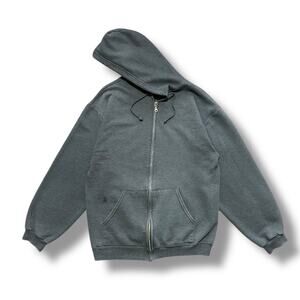 Vintage Blank Hoodie Full Zip Sweatshirt Hooded Jacket Faded Gray Medium